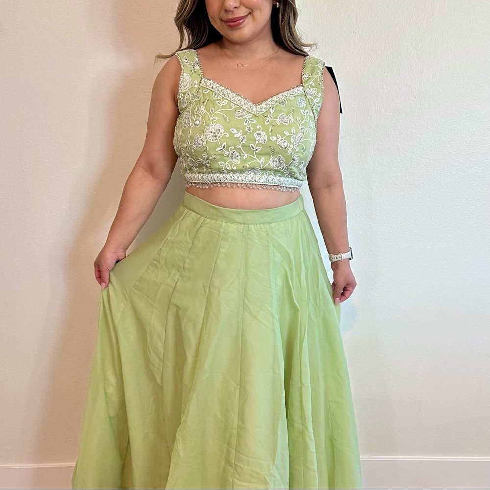 Light Green Indian Lehenga Saree Lashkaraa